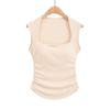 Regata Pure Lust Hot Girl com Bojos para Mulheres 2024 Verão Novo Design Dupla Camada Gola Quadrada Justa Top Plissado