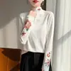 Suéter de Punto Cruzado para Mujer 2025 Otoño/Invierno Nuevo Estilo Chino de Cuello Alto y Mangas Largas con Bordado Jacquard