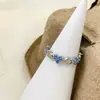 Anel Artístico Retrô Minimalista Coração Escovado Azul Oceano Diamante Círculo Completo Coração de Pêssego Personalidade de Nicho Luxo Leve Anel de Alta Qualidade