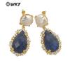 WT-E698 Pendientes de lujo para dama con incrustaciones de circonita y perla de piedras preciosas de colores, estilo moderno para el día a día.
