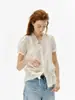 SIN RESTRICCIÓN Camisa de Mujer con Volantes Franceses, Cuello en V, Mangas Abullonadas, Ligeramente Transparente, Pliegues, Cordón, Camisa para el Trabajo