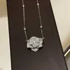 Colar de Prata Esterlina S925 Grande Camélia Estéreo Rosa Ponto Diamante Corrente de Clavícula Full Diamond de Alto Padrão Dropshipping