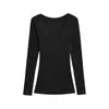 Camiseta Fina de Manga Larga de Longitud Media con Escote en Forma de Corazón Picante Estilo Europeo y Americano, Top Básico Versátil de Color Sólido Ajustado para Mujer en Primavera