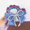 Tiara de Laço em Jeans Princesa Crianças Grampo de Cabelo Menina Pequena Faixa de Cabelo com Pérolas Corda de Cabelo para Meninas Elástico que Não Machuca o Cabelo
