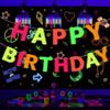 Decoración de cumpleaños de fiesta fluorescente transfronteriza, luminoso de neón, baile luminoso, Feliz Cumpleaños, banderín de cumpleaños, venta al por mayor