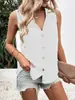 Ropa de Verano Nueva Transfronteriza Europea y Americana 2023 para Mujer, Camisa de Gasa Suelta de Color Sólido con Cuello en V, Chaleco Camisa sin Mangas con Botón Trenzado para Mujer