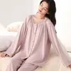 Pijama de primavera y otoño para mujer, algodón elástico, casual, se puede usar afuera, cárdigan con cuello de solapa, ropa de casa de manga larga, traje fino de otoño