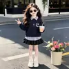 Conjunto Otoñal de Dos Piezas para Niña: Conjunto de Sudadera Informal de Moda con Retazos y Falda Plisada para Estudiantes de Secundaria