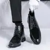 Botas de cuero formales de negocios de alta caña con cordones y cremallera, de bloques de color, tamaño grande, transfronterizas, nueva moda otoño e invierno 2024, botas de cuero de alta caña