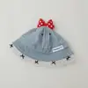 Chapéu de bebê, chapéu de pescador em jeans, chapéu bucket estiloso com laço estilo coreano para meninas, chapéu de sol de aba larga para atividades ao ar livre