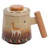 Nueva taza de cerámica estilo chino Dunhuang de nueve colores con ciervo y tapa, taza de oficina, taza de agua, taza de té de lujo de alta gama