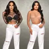 C6355 Aliexpress Amazon Moda Europea y Americana para Mujer Top de Malla Color Sólido con Pedrería y Perlas Conjunto de una Sola Pieza