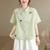 Camisa casual estampada de manga corta, talla grande, corte holgado, adelgazante, camisa versátil, cárdigan a rayas, top para mujer
