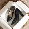 Salto Alto Preto de Bico Fino Estilo Francês para Mulheres Salto Grosso 2025 Primavera Novo Nicho Versátil Sapatos para Roupa de Trabalho para Mulheres