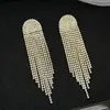 Nova Série de Corrente com Garras 2021 Brincos Europeus e Americanos Exagerados com Pedras Inteiras e Franjas Super Longas de Strass Brilhantes Brincos para Festa e Vestido de Noiva