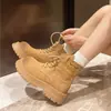 Botas de Trabajo Martin Botines Cortos Mujer 2026 Nuevos Suela Gruesa Botas Otoño Invierno Estilo Callejero Piel Mate Color Retro Frotado Botas Amarillas Grandes