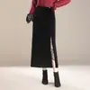 Falda de Terciopelo y Encaje Primavera 2026 Nueva de Cintura Alta Ajustada de Largo Medio de Lunares Estilo Lápiz para Mujer
