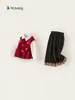 Ropa Infantil Youbao Conjunto Infantil Camisa de Solapa Chaleco de Punto Rojo Oveja Pequeña Pantalones Casuales Conjunto de Tres Piezas Ropa para Niñas