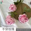 Rosa de Mano 3 Cabezas Borde Tostado Rosa Accesorios para Fotografía de Bodas Decoración de Colocación Flor Falsa Hogar Americano Vestido Flor de Seda