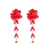 Pendientes Largos con Borlas Flor de Concha Iridiscente con Incrustaciones Doradas ZA Pétalos Multicolor Hojas Multicapa Colgante de Cristal Pendientes Venta al por Mayor