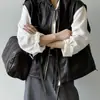 Jaqueta colete retrô estilo coreano com gola Maillard, sem mangas, em couro PU para mulheres, peça de outer wear moderna e estilosa para outono e inverno, top colete sem mangas
