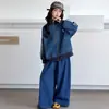 Conjunto de Roupa de Outono para Meninas Jaqueta Jeans Calça Wide Leg 2026 Novo Estilo Crianças Médias e Grandes Meninas Estilo Primavera e Outono Conjunto de Duas Peças