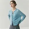 Cárdigan Grueso de Cuello Redondo de Cachemira Personalizado Ropa de Abrigo Otoño e Invierno Nuevo Botón de Siete Pines para Mujer Largo de Seda Cortado en Hilo Blanco