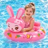 Boia Inflável de PVC para Crianças Anel de Natação Coelho Rosa Desenho Animado Assento de Natação para Bebê Anel Piscina Brinquedo Aquático para Brincar na Água