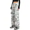 Calça Cargo Casual Camuflada Solta Estilo Retrô Americano para Mulheres Comércio Exterior Transfronteiriço High Street Solta Versátil Perna Larga Longa