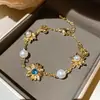 Pulseira de Pérola Flor de Peixe Luxo Leve High-End Fashionável Banhada a Ouro Real 18K Fashionável Zircônia Joia de Mão para Mulheres