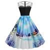 Tiro real eaby Amazon Estilo Hepburn Retro Cuello Redondo Malla Bordada Vestido de Falda Amplia Vestido con Estampado Navideño