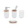 Set de Baño de Bambú y Madera Lavabo Encimera Artículos de Tocador Escobilla para Inodoro Papelera Accesorios de Baño