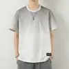 Camiseta de Manga Corta de Marca de Moda para Verano Degradado Algodón Puro Holgada Casual Versátil Top de Media Manga para Hombre Ropa Exterior de Moda Camiseta