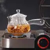 Chaleira de Vidro Borossilicato Alto Chinesa com Listras Alça Lateral Chaleira de Chá Flor de Vidro Bule para Cozinhar no Vapor e Ferver Alça Longa com Filtro Bule