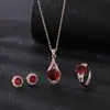 Pingente de turmalina vermelha estilo coreano, colar com pingente de gema colorida, banhado a ouro 18K, conjunto de gotas de rubi