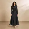 Vestido de Renda para Noite Outono 2026 para Mulheres com Gola Xale de Franjas, Mangas Longas, Cintura Marcada e Saia Longa Evasê - Fornecimento Transfronteiriço