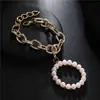 Europa y Estados Unidos transfronterizo moda japonesa y coreana cadena de aleación círculo de perlas colgante pulsera joyería al por mayor
