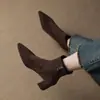 Botines de Tobillo de Gamuza con Punta Fina Estilo Retro Europeo Coreano para Mujer Otoño Invierno Nuevos Versátiles Botas de Tacón Grueso que Estilizan Talla Grande Botas Color Nude