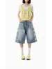 Calça Jeans Cropped Estampada Estrela Retro Americana Verão 2026 Fina Solta Lavada Shorts de Perna Larga