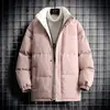 Jaqueta de Algodão Forrada com Lã de Cordeiro Tendência Outono e Inverno Estilo Casal Masculino Moda Casual à Prova de Vento Gola Alta Cor Sólida Roupa Exterior Masculina Plus