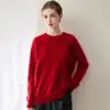 Nuevo suéter de punto de cuello redondo 100% cachemir cepillado para otoño e invierno, tejido de punto de manga larga, top holgado y versátil