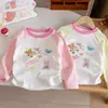 Camiseta Raglan Color Block de Outono Fina de Manga Longa com Desenhos para Meninas, Bebês e Crianças Pequenas, Roupa Casual com Desenhos, Camiseta da Moda