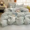 Juego de Cuatro Piezas de Gasa Impresa de Doble Capa con Sensación de Nube Clase A Ropa de Cama Estilo ins Dormitorio de Estudiante Sábana Ajustable Sábana de Cama Juego de Tres Piezas