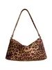 Bolso Retro de Gamuza Transfronterizo Moda Bolso Pequeño Cuadrado de Mano Otoño e Invierno Nuevo de Moda Estampado de Leopardo Bolso de Hombro para Debajo del Brazo para Mujer