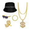 Traje de los 80 para Hombre Cosplay Hip Hop Punk Collar de Dólares Anillo Pendientes Gafas Sombrero de Pescador Traje