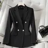 Terno Preto Elegante e Estiloso de Botão Duplo, Slim-Fit Formal de Negócios para Estudantes Universitários, Servidores Públicos e Traje para o Local de Trabalho