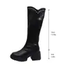 Botas de montar vaqueras retro estilo británico con remaches, adelgazantes, cuello en V, para mujeres menudas, con suela gruesa y tacón grueso, hasta la rodilla