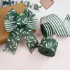 Cinta de Listón Rayado Hoja Verde con Borde de Alambre de Hierro, Cinta de Tela Imitación Lino, Moño, Corona, Empaque de Caja de Regalo, Cinta Decorativa