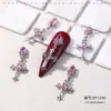 Accesorios de Aleación con Circonita Rosa en Forma de Cruz para Uñas Estilo Punk Metal Retro Decoraciones Navideñas de Halloween para Uñas