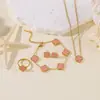 Pulsera, Pendientes, Anillo de Trébol de Cuatro Hojas de Nácar de Doble Cara de 13 mm de Venta Caliente Transfronteriza, Juego de Cuatro Piezas al por Mayor desde el Fabricante